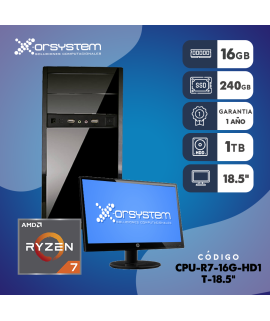 PC AMD RYZEN 7,  RAM 16GB - 240G SSD + HD 1TB - GABINETE ATX Teclado y mouse - Monitor de 18.5"