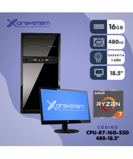 PC AMD RYZEN 7,  RAM 16GB - 480G SSD - GABINETE ATX Teclado y mouse - Monitor de 18.5"