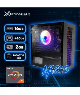 CPU GAMER MAGUS | AMD Ryzen 5 - RAM 16GB - 480 GB SSD - T. V. 730 de 2G - Gabinete Gamer