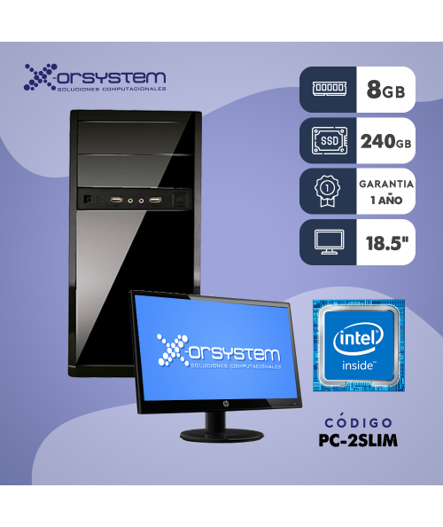 PC COMPLETA CON INTEL DUAL - RAM 8GB - SSD240GB - GABINETE ATX - MONITOR 18.5" - TECLADO Y MOUSE ALAMBRICO