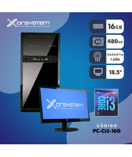 Procesador Intel Core i3 -  RAM 16GB - Disco Estado Solido 480 GB - Monitor 18.5¨ Pulgadas - Teclado y Mouse - Gabinete ATX