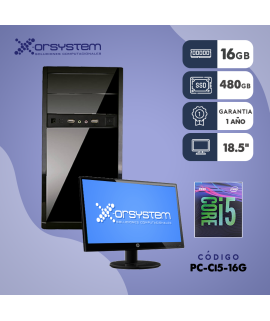 Procesador Intel Core I5 - Memoria RAM 16GB - Disco de Estado Solido 480GB SSD - Monitor 18.5" Pulgadas - Teclado y Mouse Alambrico - Gabinete ATX -