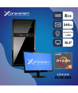 PC AMD RYZEN 5-  MEMORIA RAM 8 GB - 240GB SSD - GABINETE ATX - MONITOR 18.5" PULGADAS - TECLADO Y MOUSE ALÁMBRICO