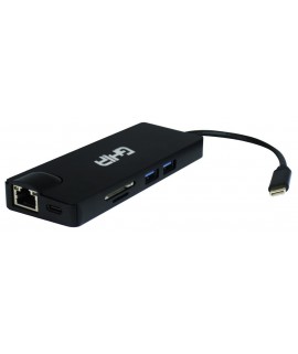 ADAPTADOR MULTIPUERTO GHIA USB 3.1, DE TIPO C, A HDMI/VGA/RJ45/USB/MICRO SD/ MEMORIA SD
