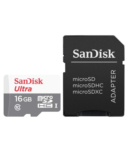 MEMORIA SANDISK 16GB MICRO SDHC ULTRA 80MB/S CLASE 10 C/ADAPTADOR