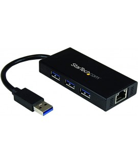 HUB USB 3.0 DE ALUMINIO CON CABLE - CONCENTRADOR DE 3 PUERTOS USB CON ADAPTADOR DE RED ETHERNET GIGABIT EXTERNO - STARTECH.COM MOD. ST3300GU3B